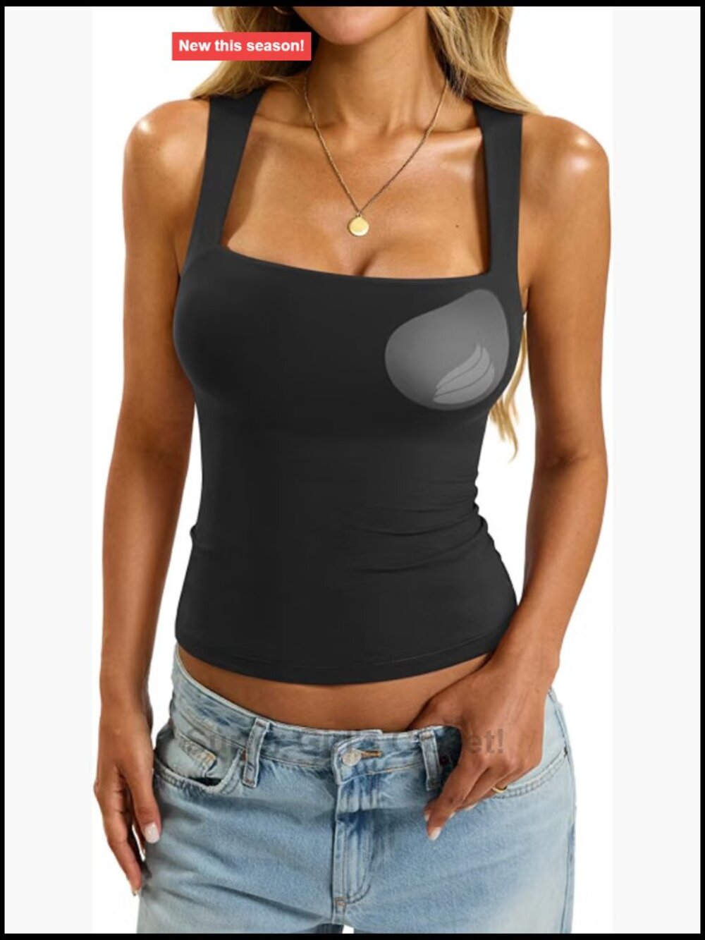 Women's Padded Square Neck Tank Top Double Lined Built-in Bra Sleeveless